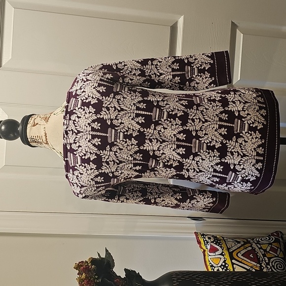 Talbots Chic Long Sleeve Floral Top - Plum and White - Picture 6 of 8